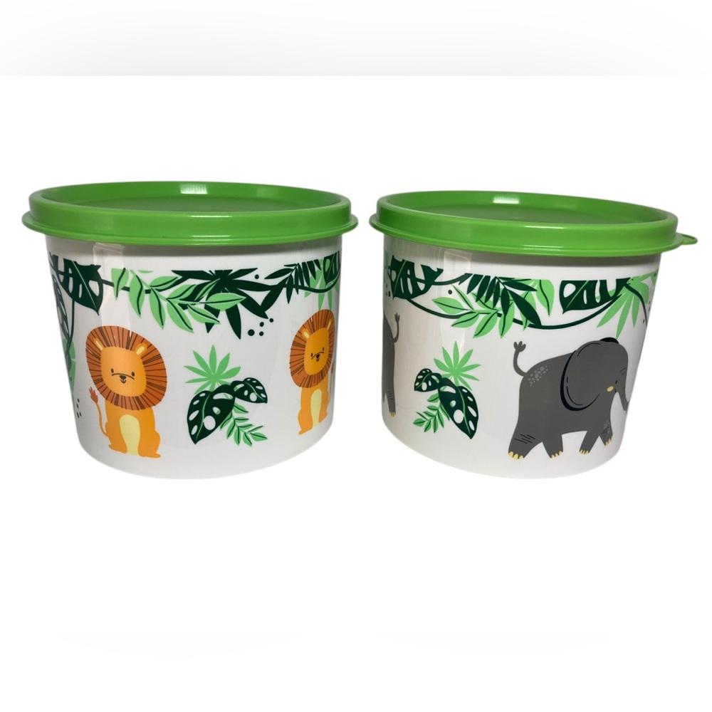 Set - 2 Tupperware Jungle Animals 4623B Mini Canister Elephant Lion - 2 cup each